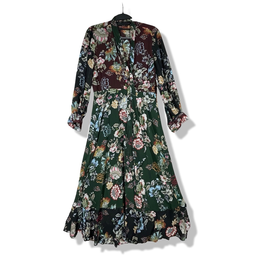 Zara Woman Floral Maxi Dress Womens Size S Multicolor Boho Cottagecore Romantic